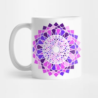 Round ornament with geometric repeated shapes in random bright neon colors Mug